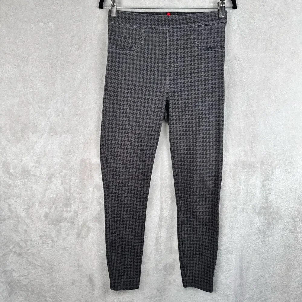 Spanx Pants Womens Medium Gray Houndstooth Jean-ish Ankle Stretch Legging Pullon